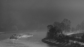 Cargo ship in haze