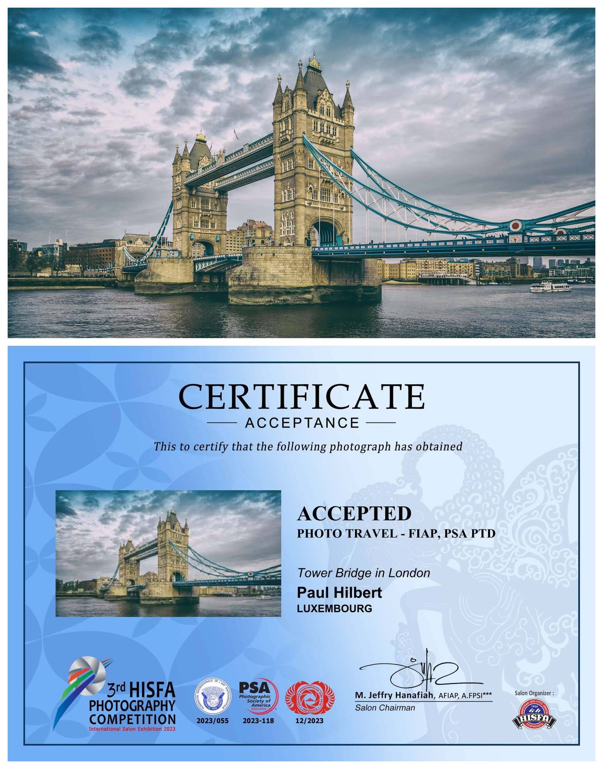 HISFA Yogyakarta Indonesia; 3rd HISFA Photography Competition; Paul Hilbert; Tower Bridge London